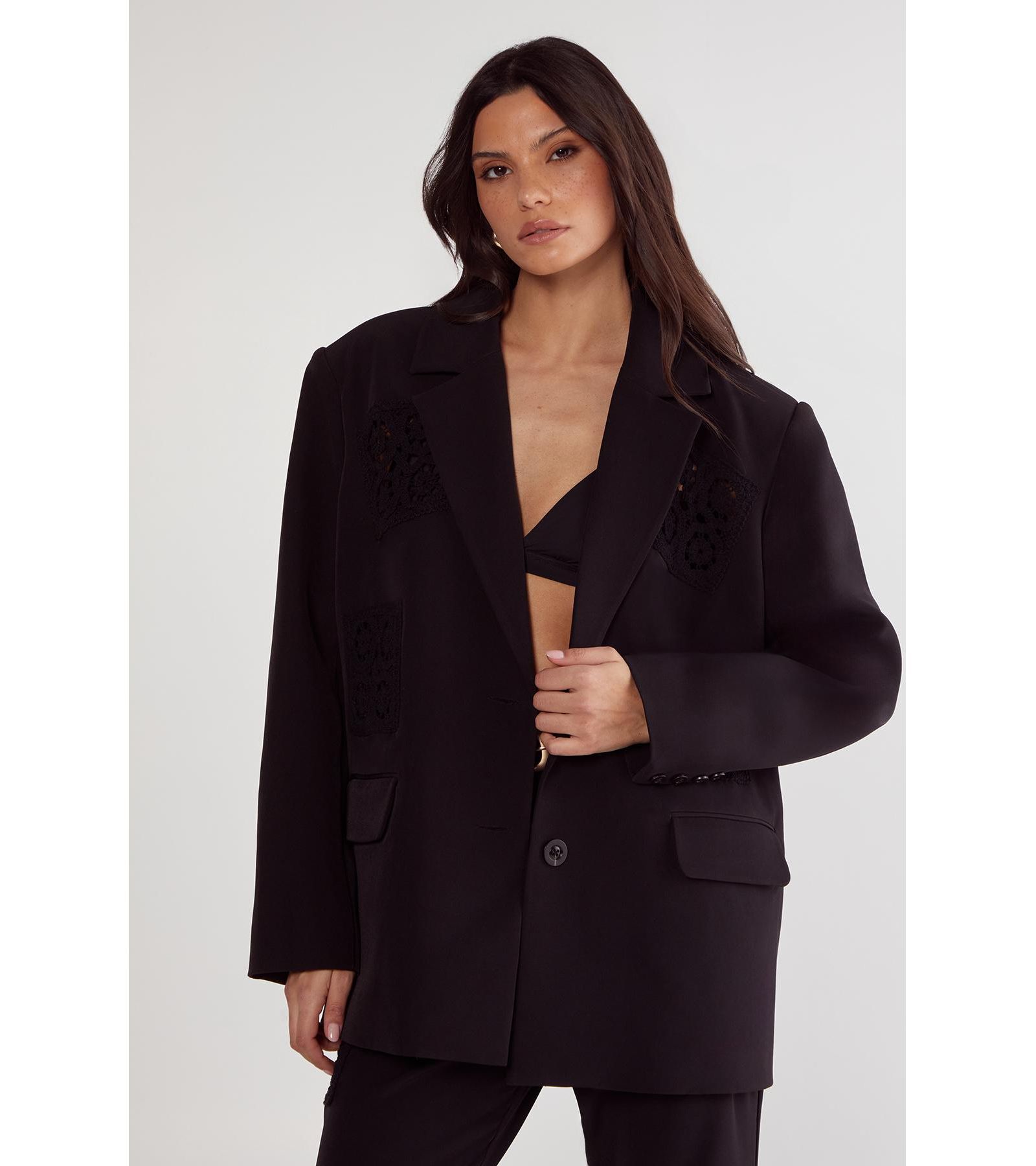 Nasty Gal Women's Tailored Crochet Insert Oversized Blazer