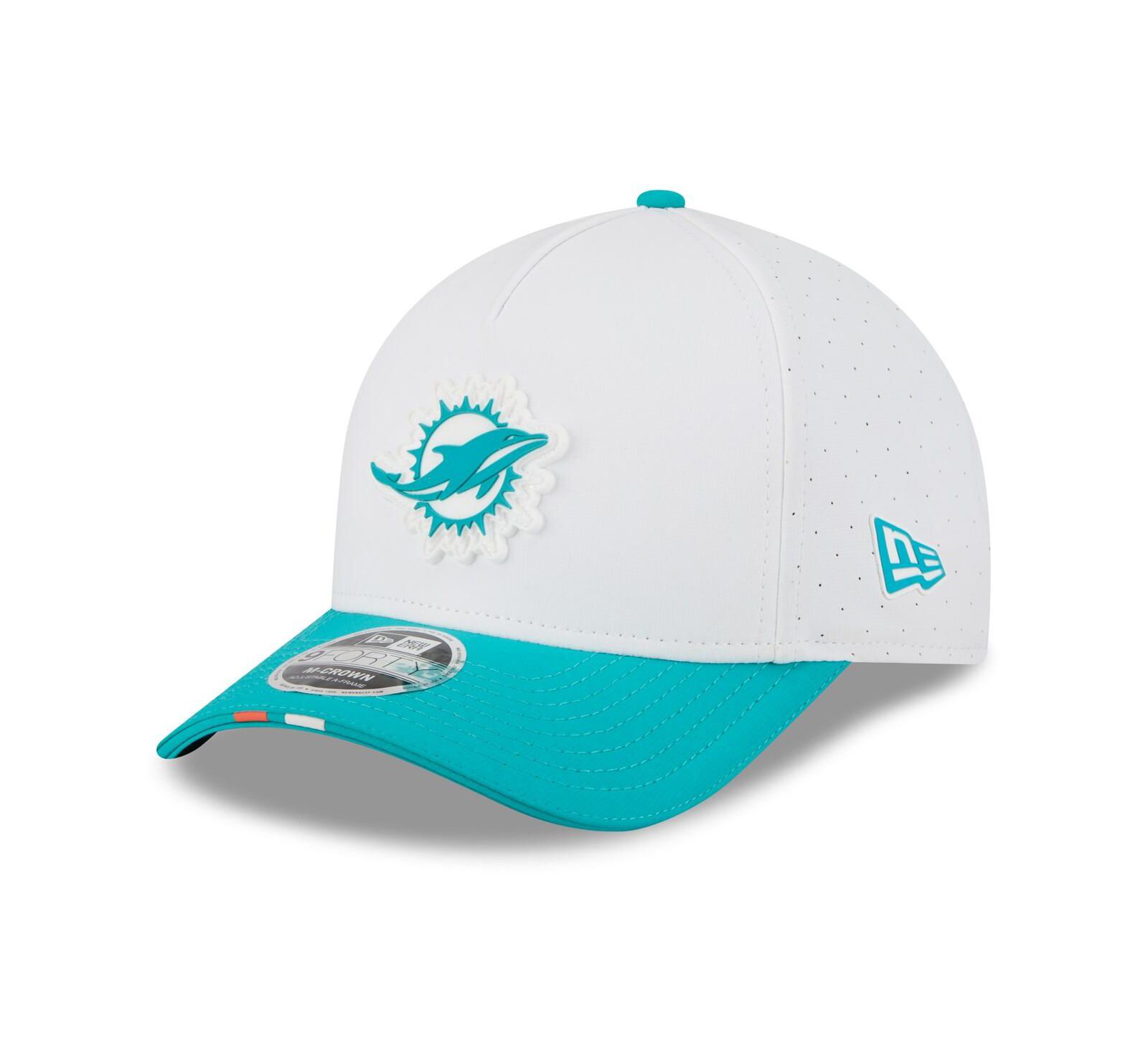 New Era Детская кепка Miami Dolphins 2025 NFL Training Camp A-Frame 9FORTY White/Aqua