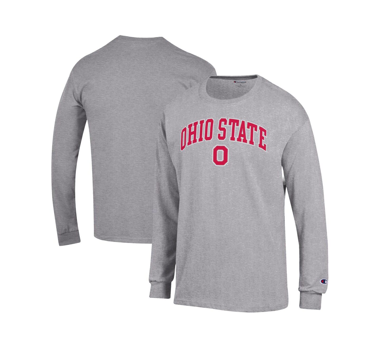 Мужская футболка Champion Ohio State Buckeyes Arch Over Logo Long Sleeve Heather Gray