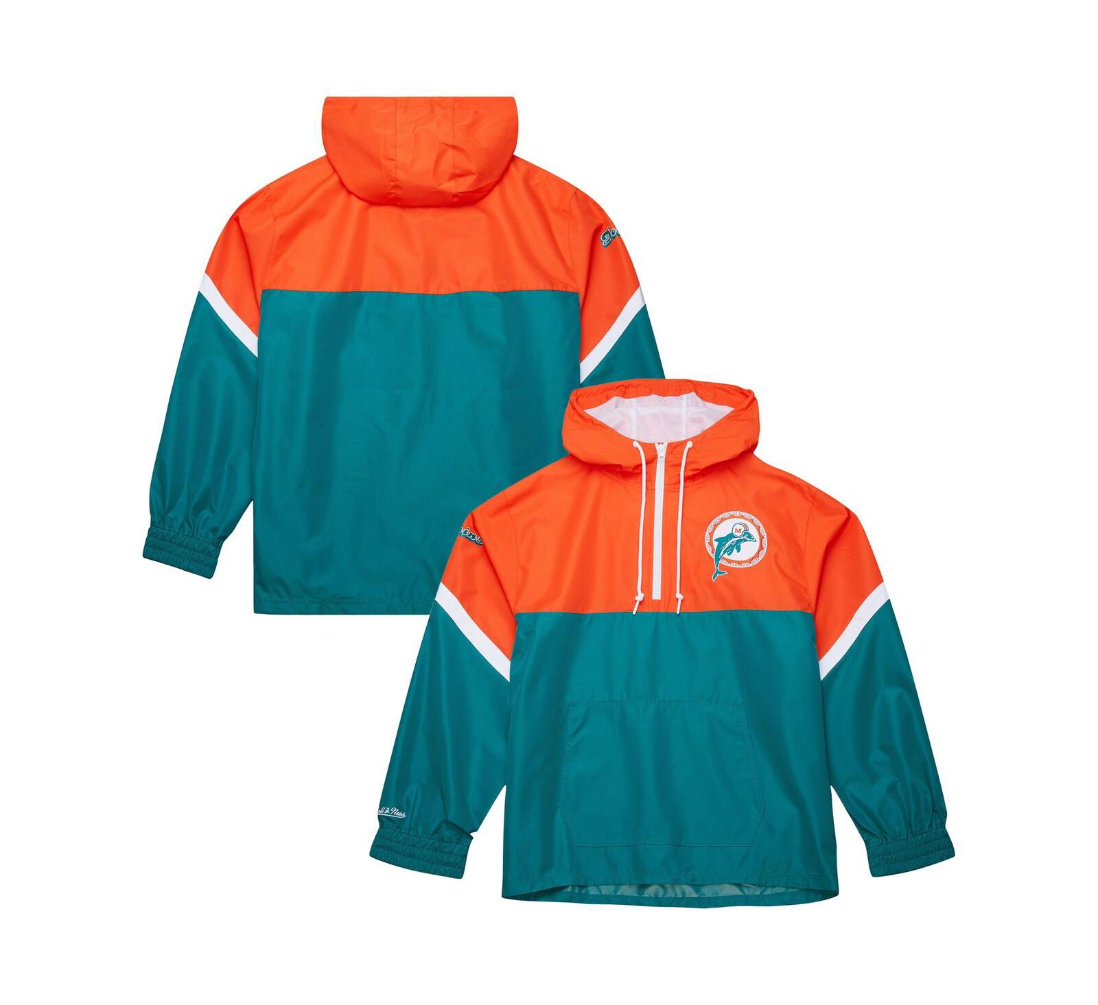 Мужская ветровка Mitchell & Ness Orange/Aqua Miami Dolphins Tie Breaker Vintage Logo Lightweight Anorak Half-Zip