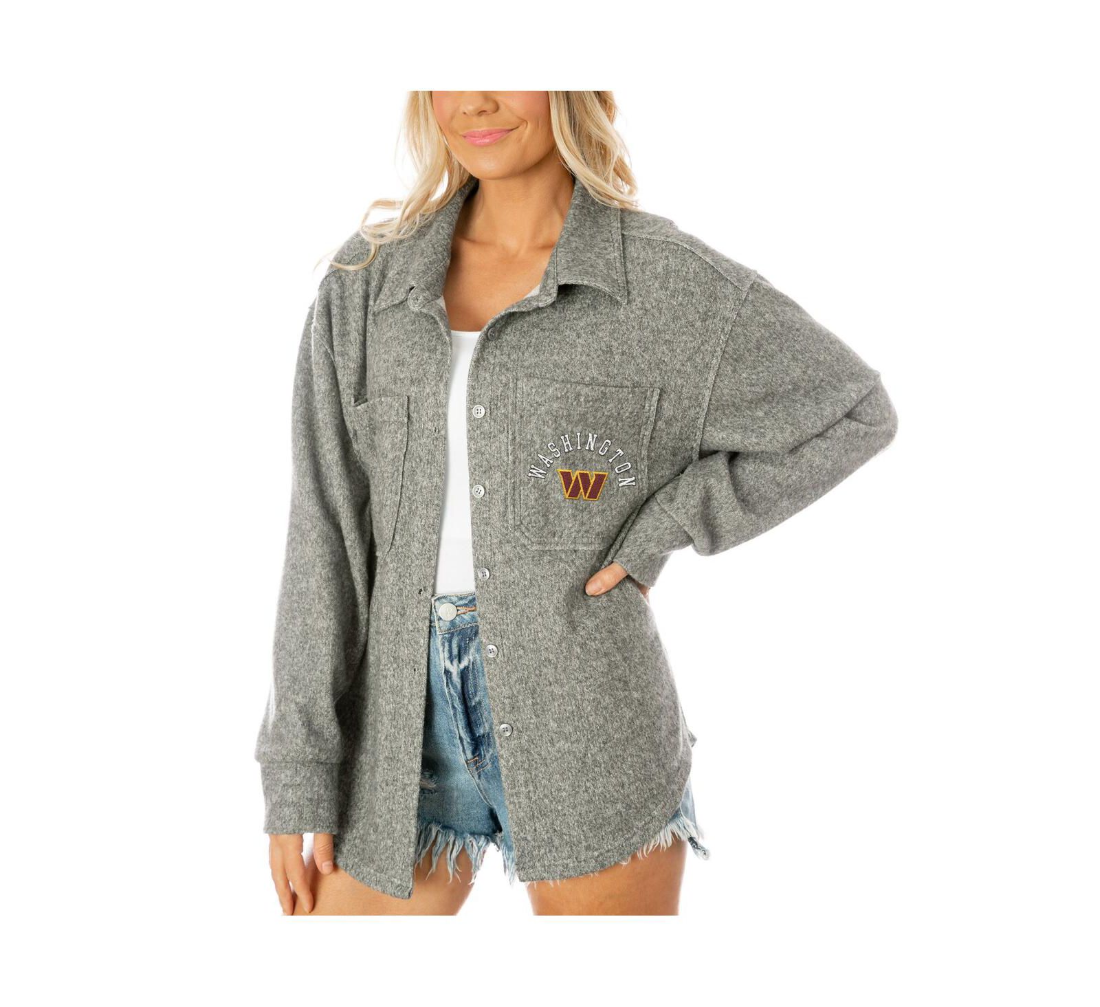 Gameday Couture Women's Gray Washington Commanders Oversized Long Pass Button-Up Shacket