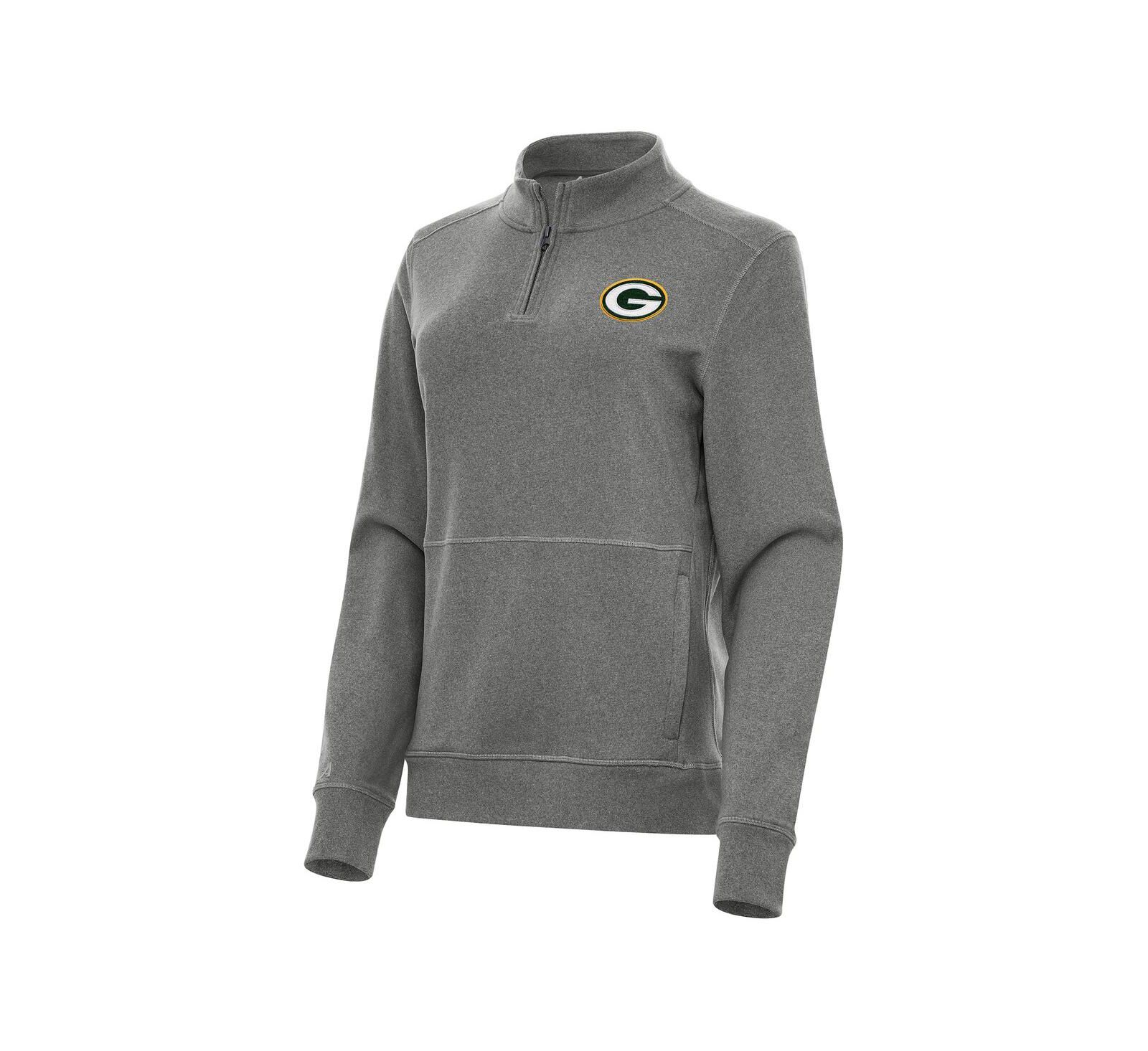 Женская куртка Antigua Heather Black Green Bay Packers Crush Quarter-Zip