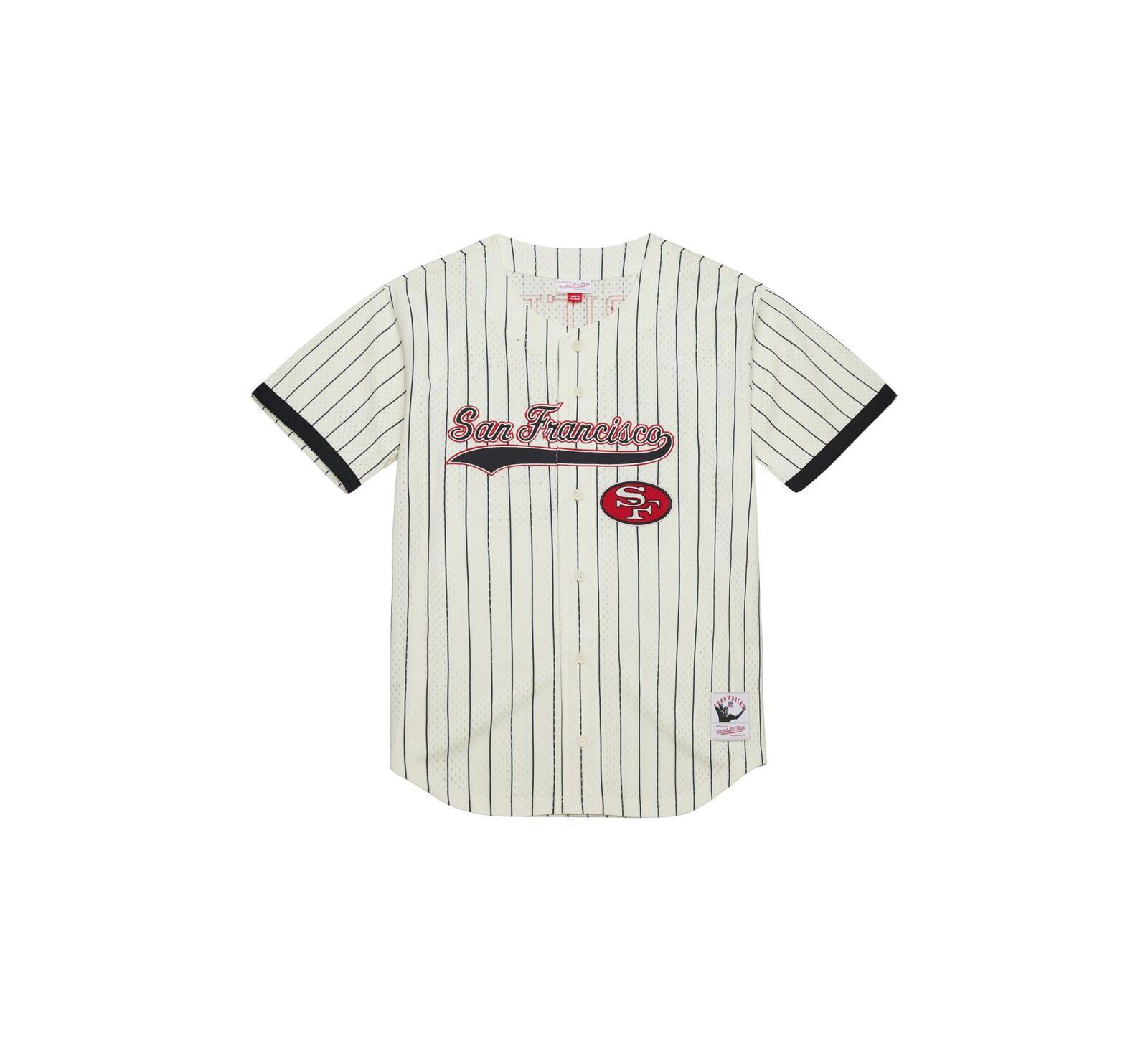 Мужская бейсбольная джерси Mitchell & Ness Men's Jerry Rice Cream San Francisco 49ers Name & Number Mesh Button-Up