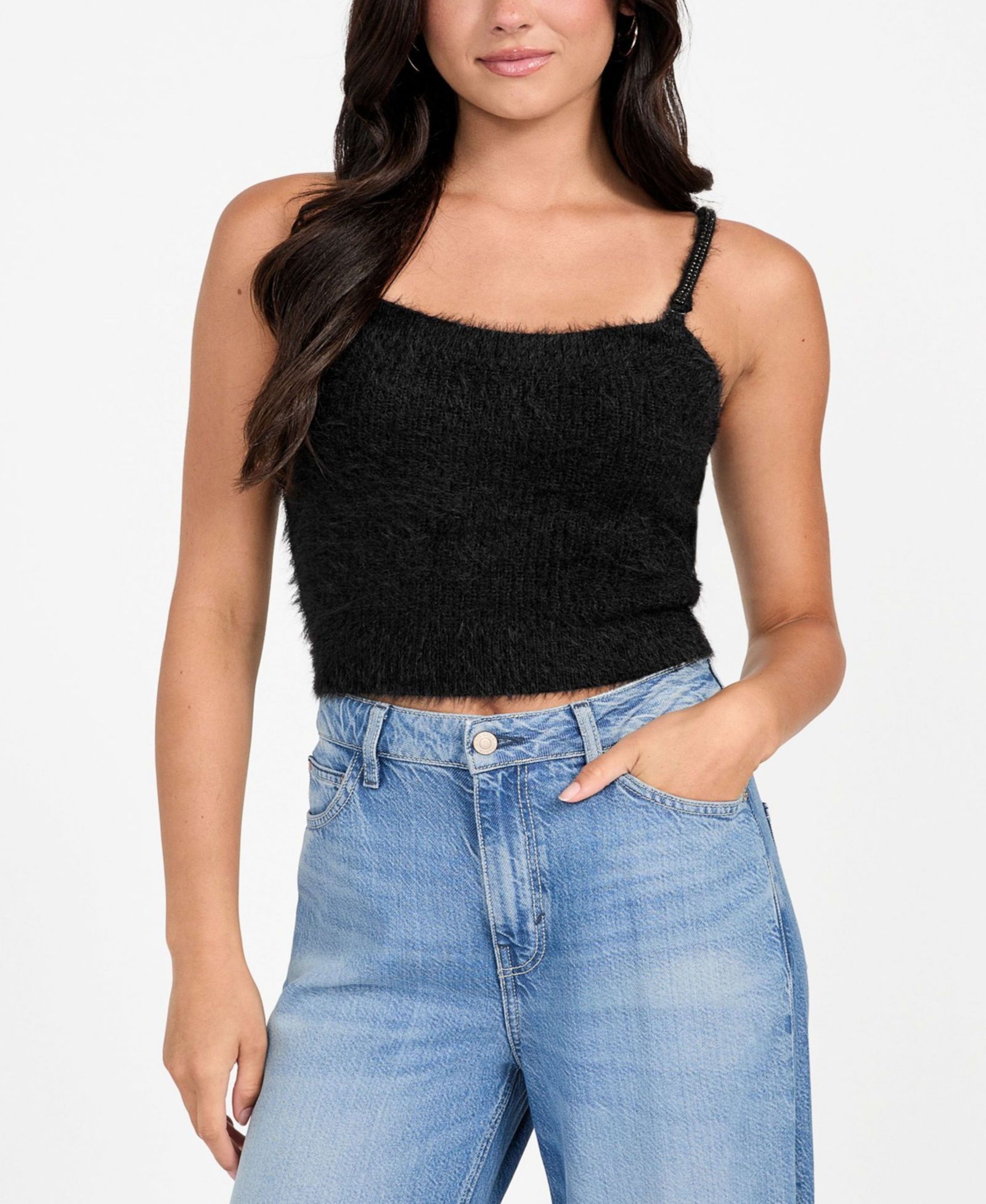 GUESS Women's Cropped Bralette Sleeveless Sweater