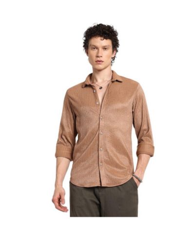 Мужская рубашка Campus Sutra Camel Beige Solid Creased