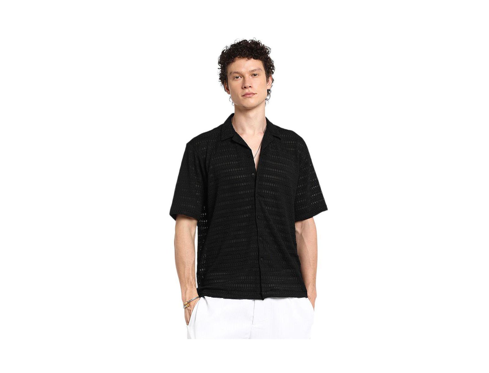 Мужская рубашка Campus Sutra Midnight Black Marquise-Knit