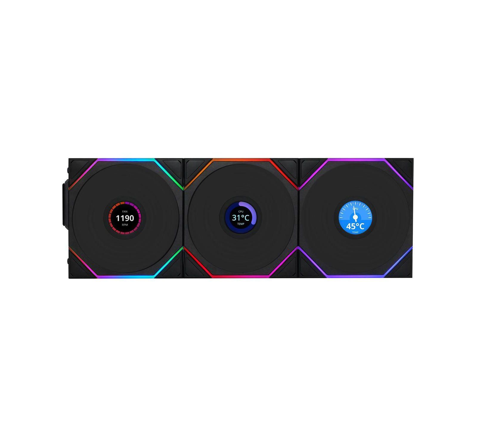 Вентилятор корпуса Lian-Li UNI FAN TL Wireless 1.6" LCD 120mm ARGB, Black, 3-Pack