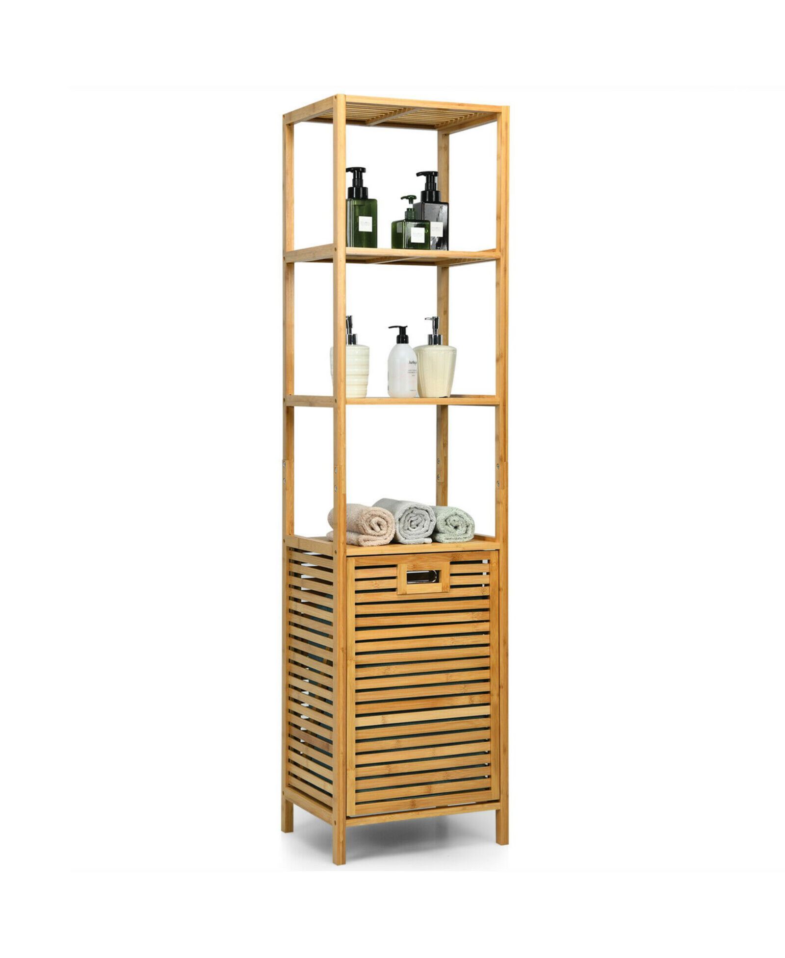 Корзина для белья Gymax Bamboo с 3-ярусными полками
