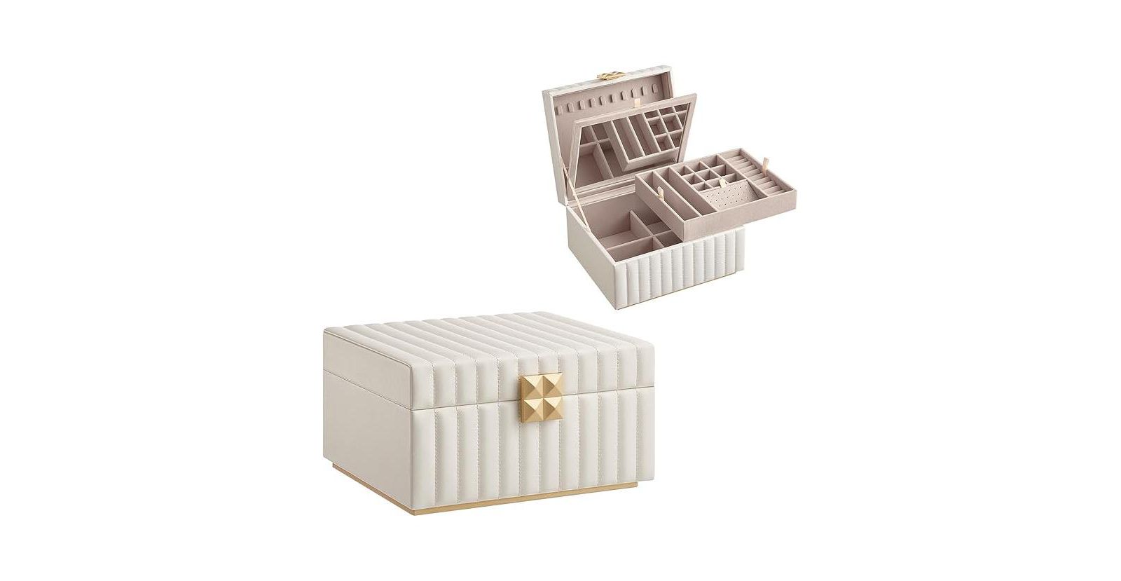 2-Tier Jewelry Box with Mirror- Floating effect, Cloud White