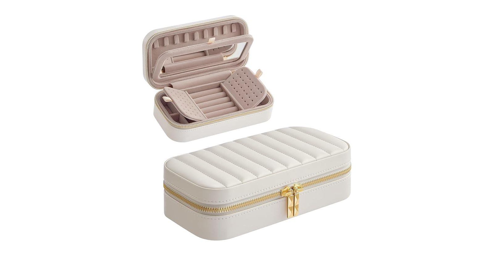 Travel Jewelry Case – Compact Jewelry Box with Mirror, Cloud White