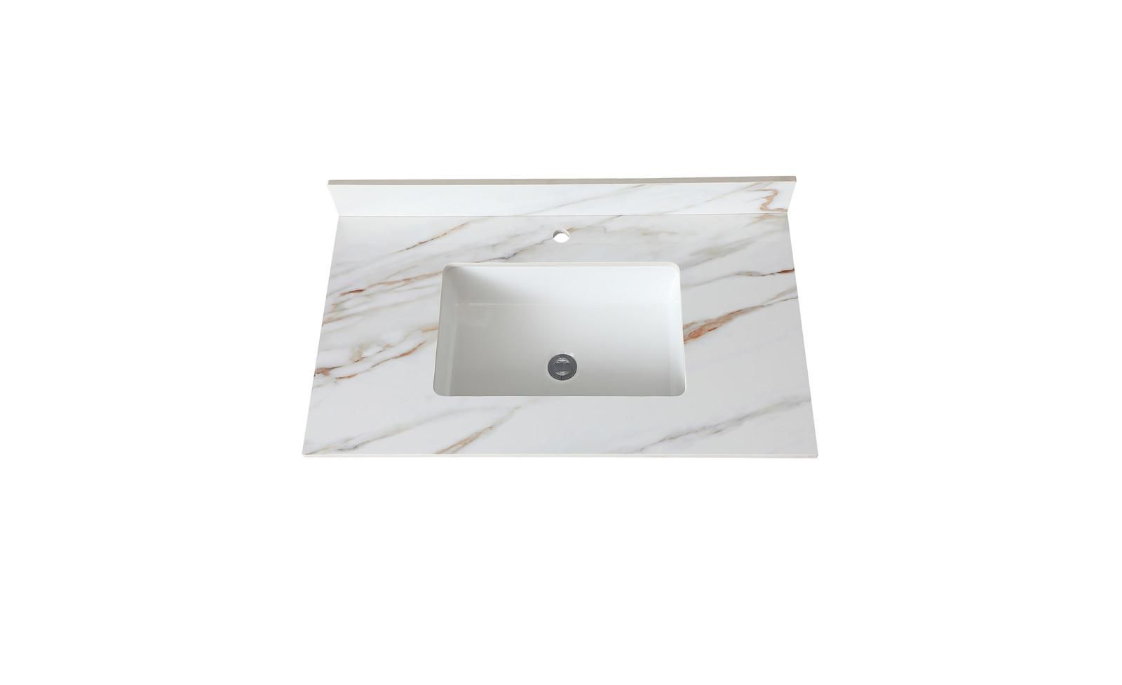 CASAINC 37" Carrara Marble Vanity Top with Undermount Rectangular Sink, 4" Backsplash & Pre-Drilled Faucet Holes Elegant Bathroom Upgrade