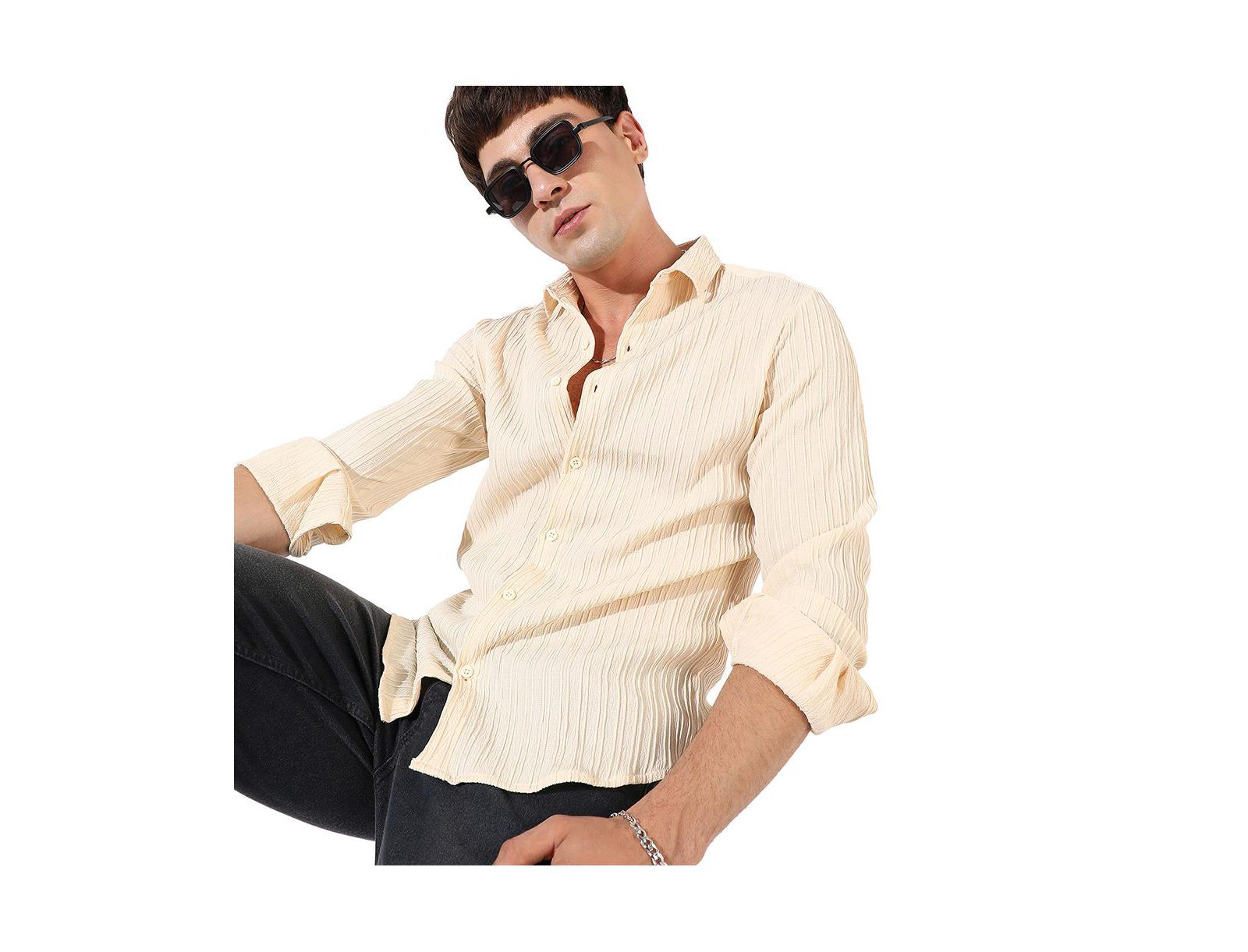 Мужская повседневная рубашка Campus Sutra Light Yellow Textured Regular Fit