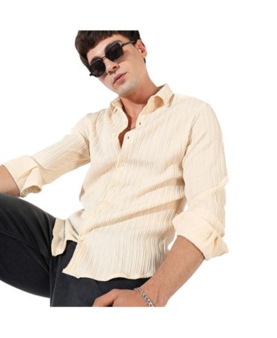 Мужская повседневная рубашка Campus Sutra Light Yellow Textured Regular Fit