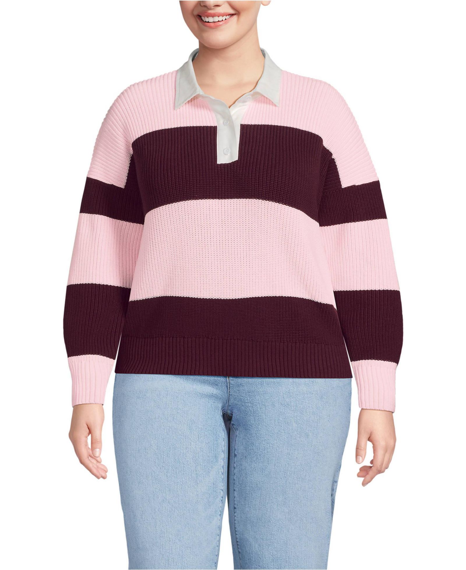 Свитер Lands' End Plus Size Drifter Rugby с тканым воротником