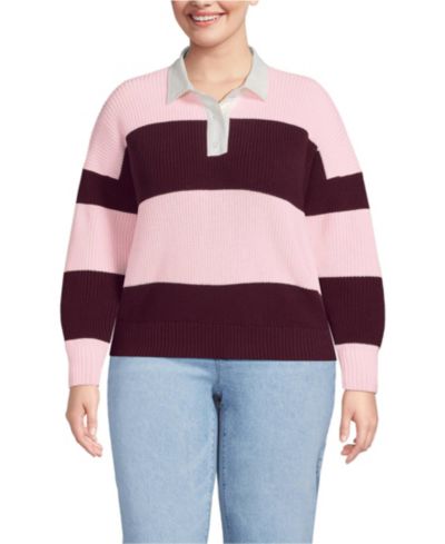 Свитер Lands' End Plus Size Drifter Rugby с тканым воротником