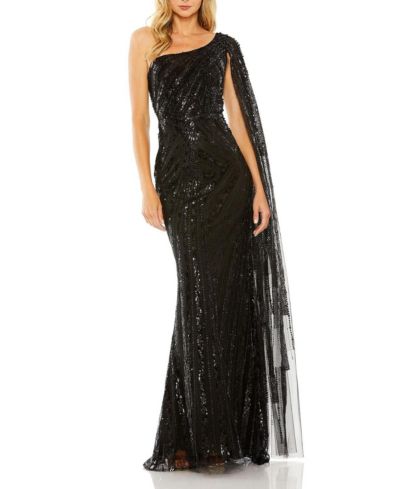 Mac Duggal Женское вечернее платье с открытым плечом и рукавами-кеплями, украшенное декором