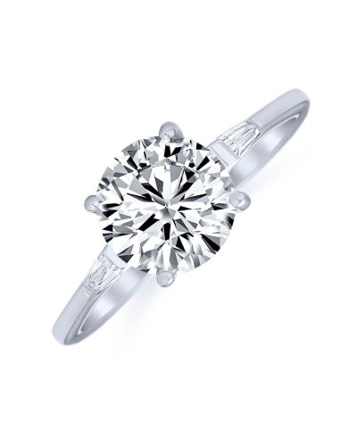 Bling Jewelry Classic 3CT Round CZ Round Solitaire Engagement Ring Baguette Side Stones Band .925 Sterling Silver