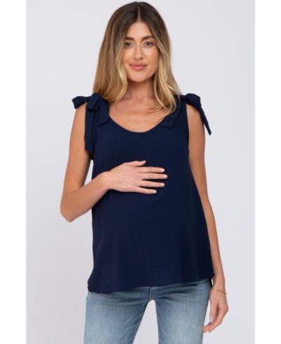 Pinkblush Women's Navy Blue Shoulder Bow Tank Top