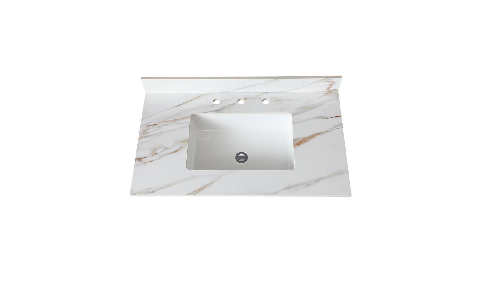 CASAINC 37" Carrara Marble 4" Backsplash, 8" Faucet Spread, Waterproof & Stain-Resistant Vanity Top with Undermount Sink