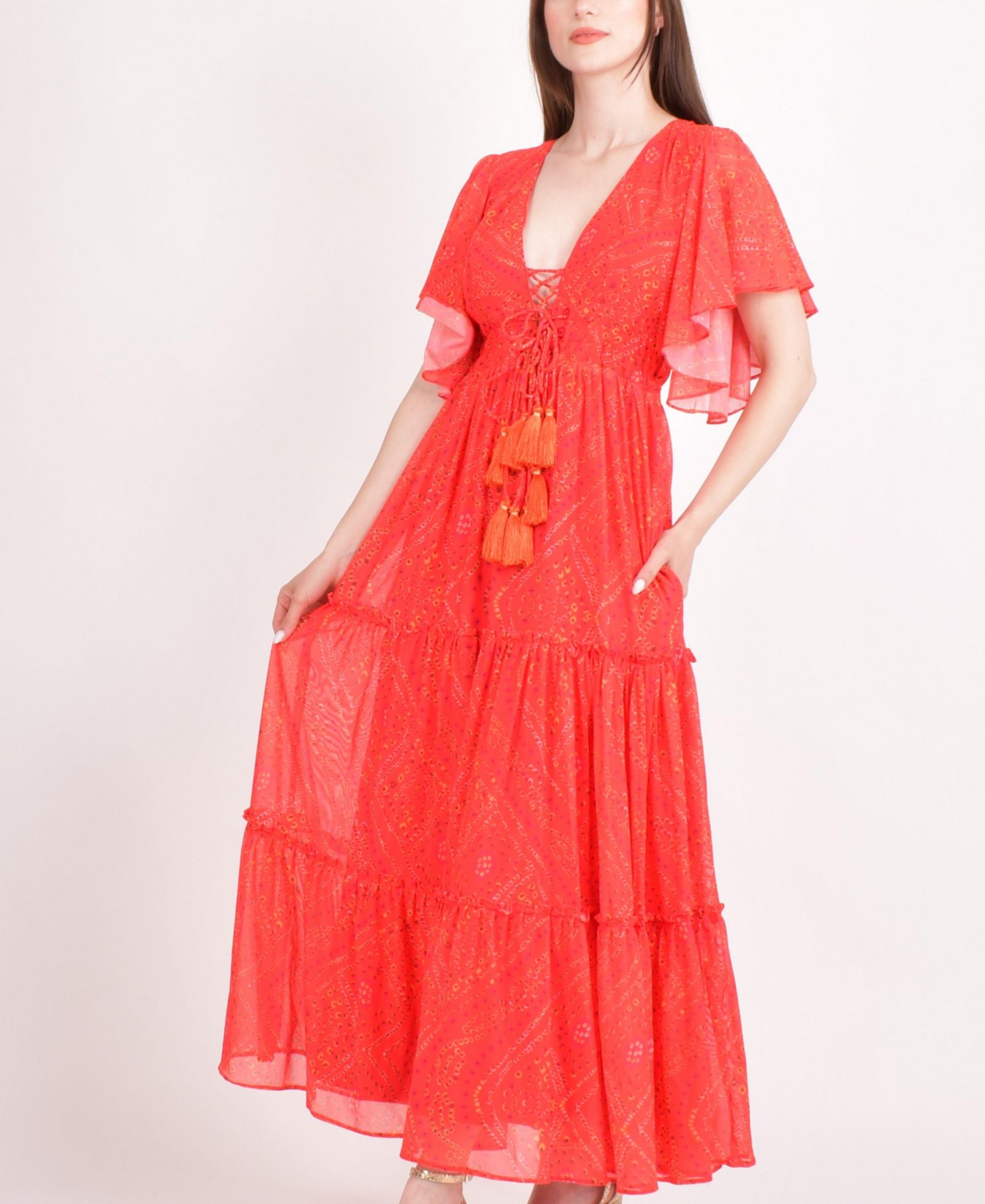 RAAS Женское платье Maxi Tiered Red