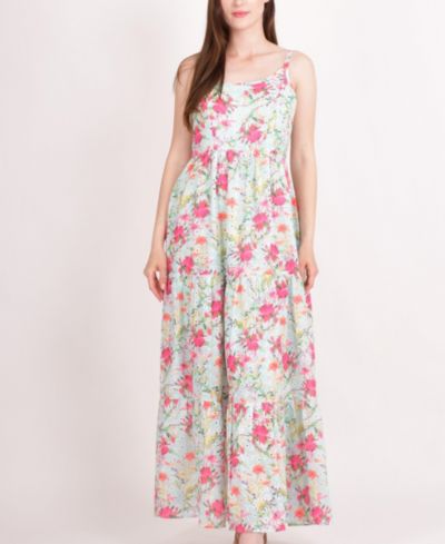 RAAS Women's White Floral Tiered Maxi Dress