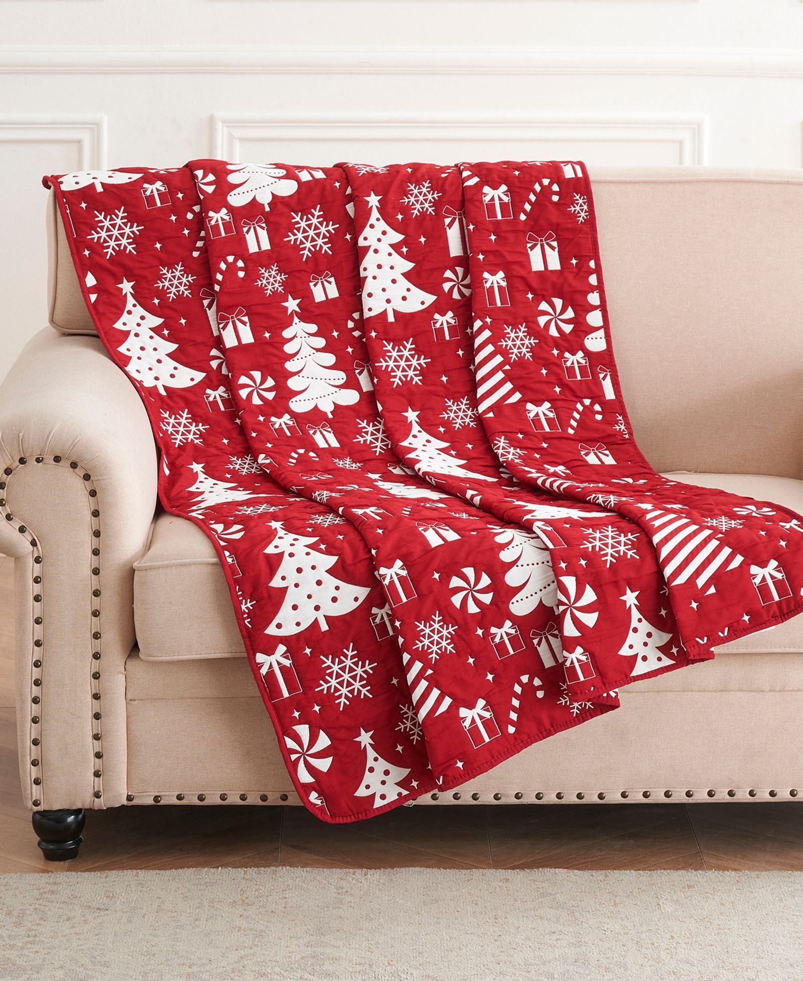 Greenland Home Fashions reversible праздничный плед Jacquard Woven Peppermint Party, 50" x 60"