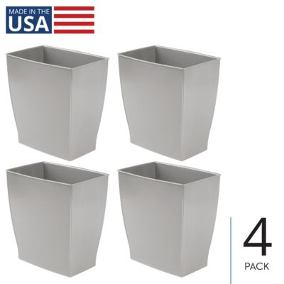 iDesign Rectangular Trash Can, 2.5 Gallon / 9.5 Liter, 4-Pack, Gray, Made in USA