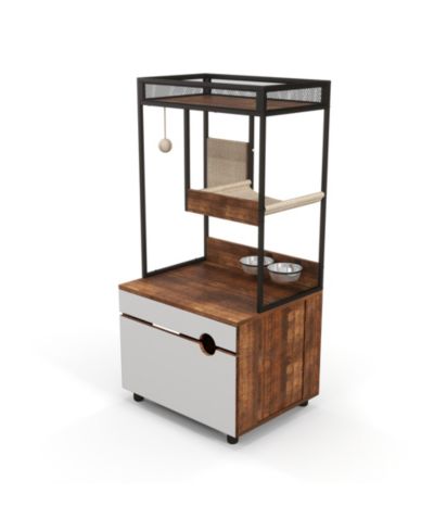 Multi-Functional Cat Litter Box Enclosure with Cat Tree Tower and Storage