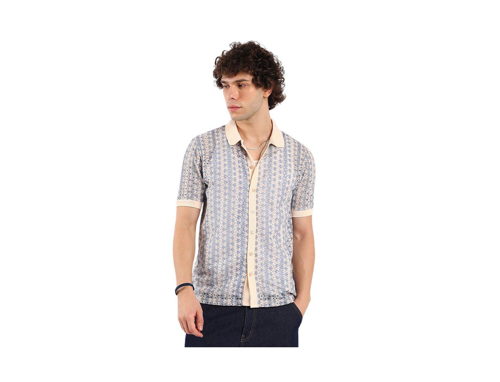 Campus Sutra Men's Ditsy Floral Knit Shirt