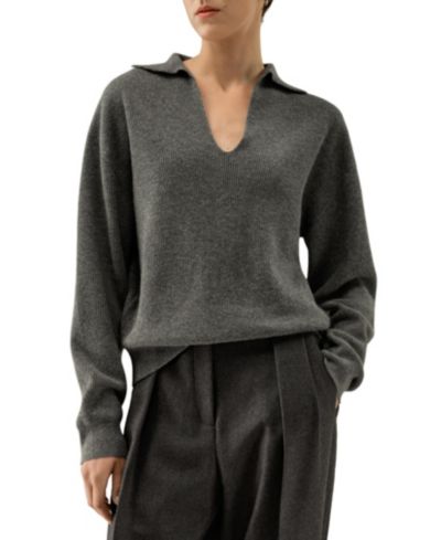 LILYSILK Women's Ribbed Cashmere Polo Sweater