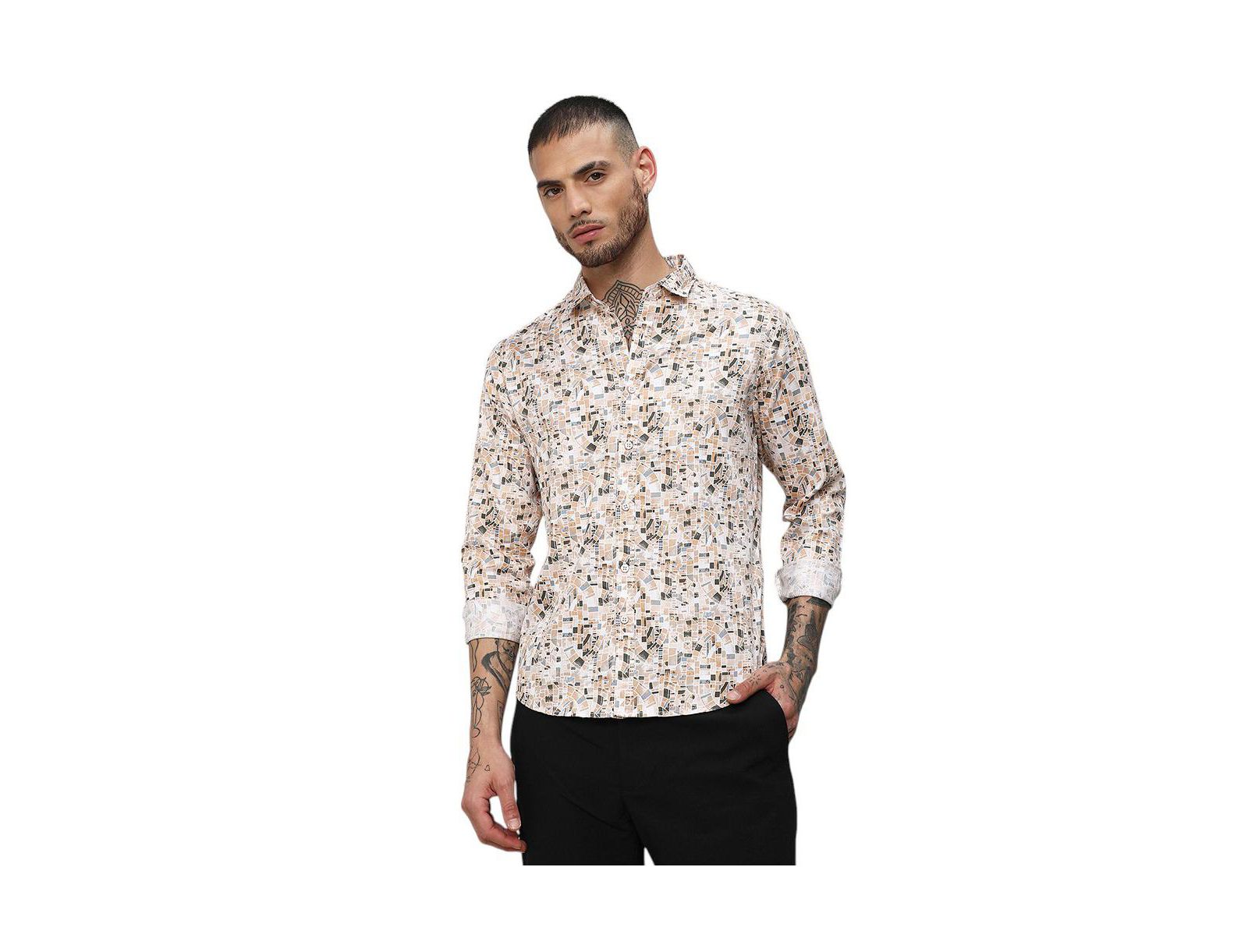 Campus Sutra Men's Abstract Print Button Up Shirt