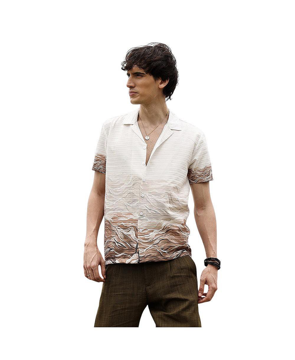 Мужская рубашка Campus Sutra Desert Ombre в цвете Ivory White & Tan Brown
