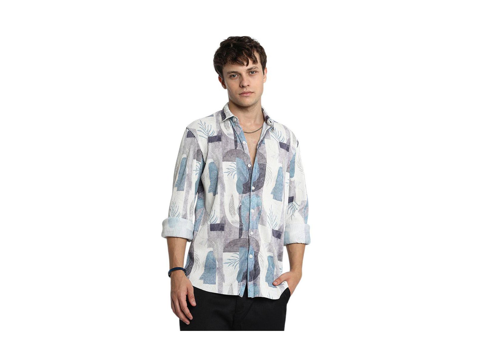 Мужская рубашка Campus Sutra Icy Blue & Ivory White Twig-Block Shirt