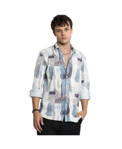 Мужская рубашка Campus Sutra Icy Blue & Ivory White Twig-Block Shirt
