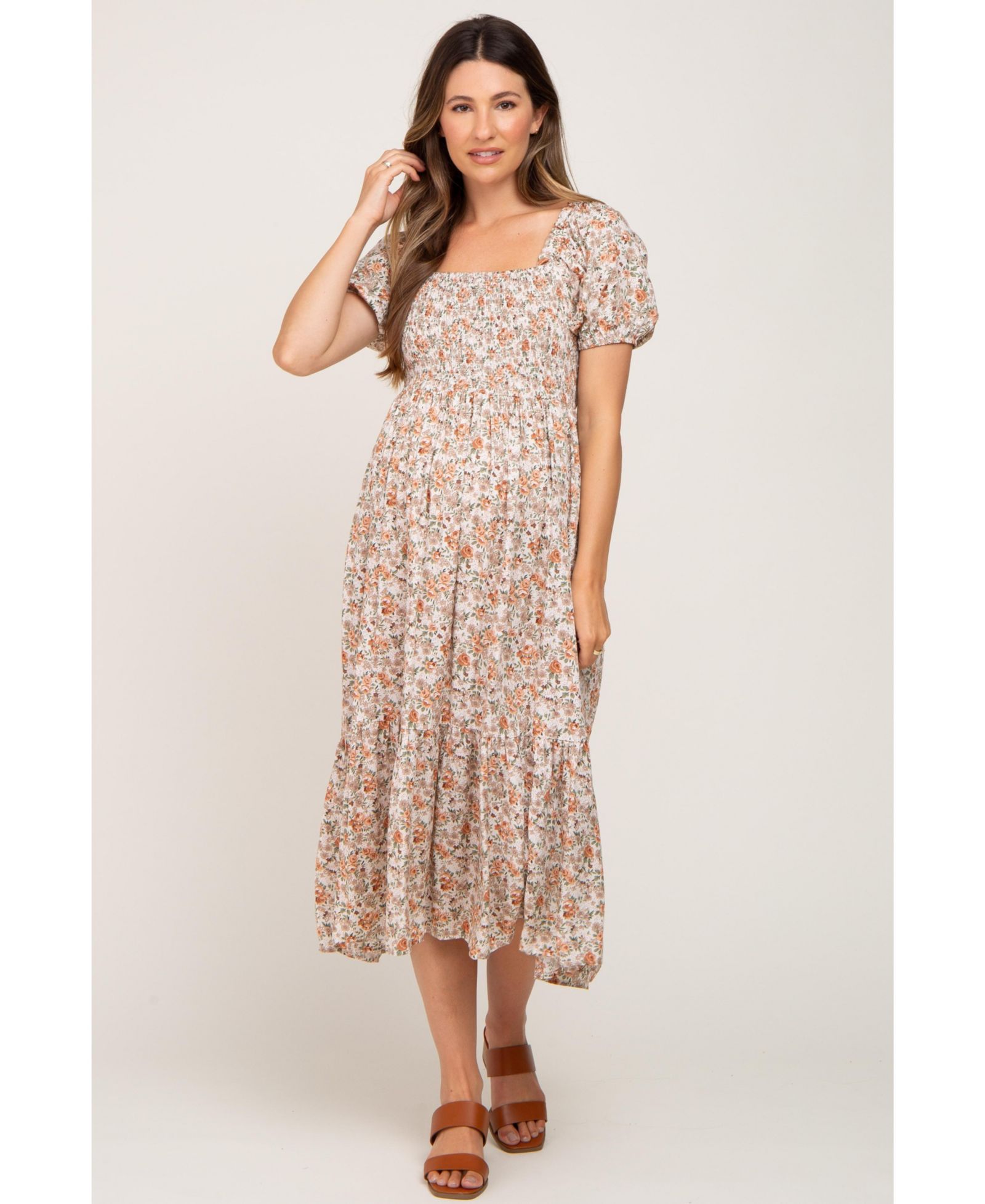 Женское платье Pinkblush Pink Floral Smocked Puff Sleeve Midi