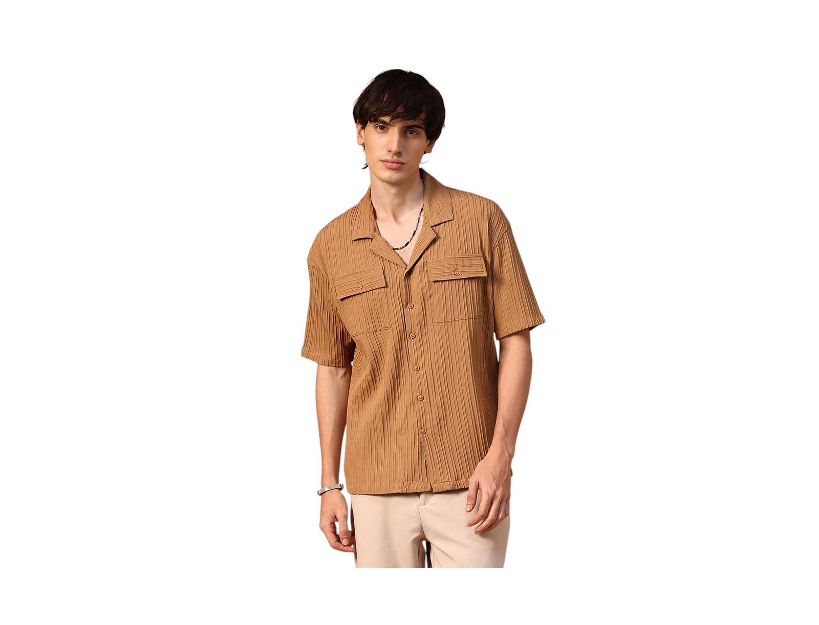 Мужская рубашка Campus Sutra Camel Brown Tactile-Lined Oversized