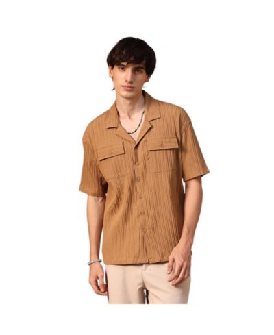 Мужская рубашка Campus Sutra Camel Brown Tactile-Lined Oversized