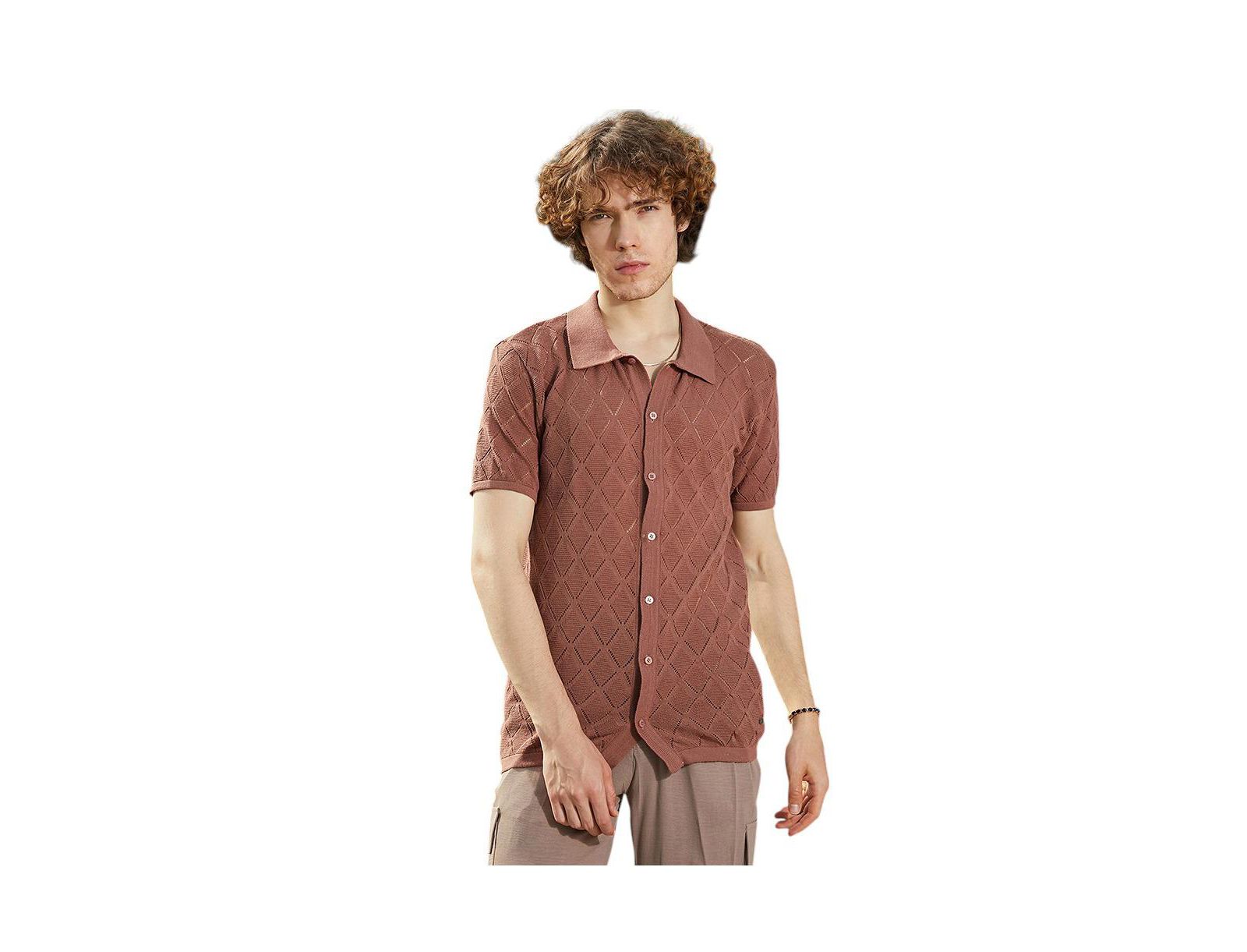 Мужская рубашка Campus Sutra Rhombus-Knit Slim-Fit