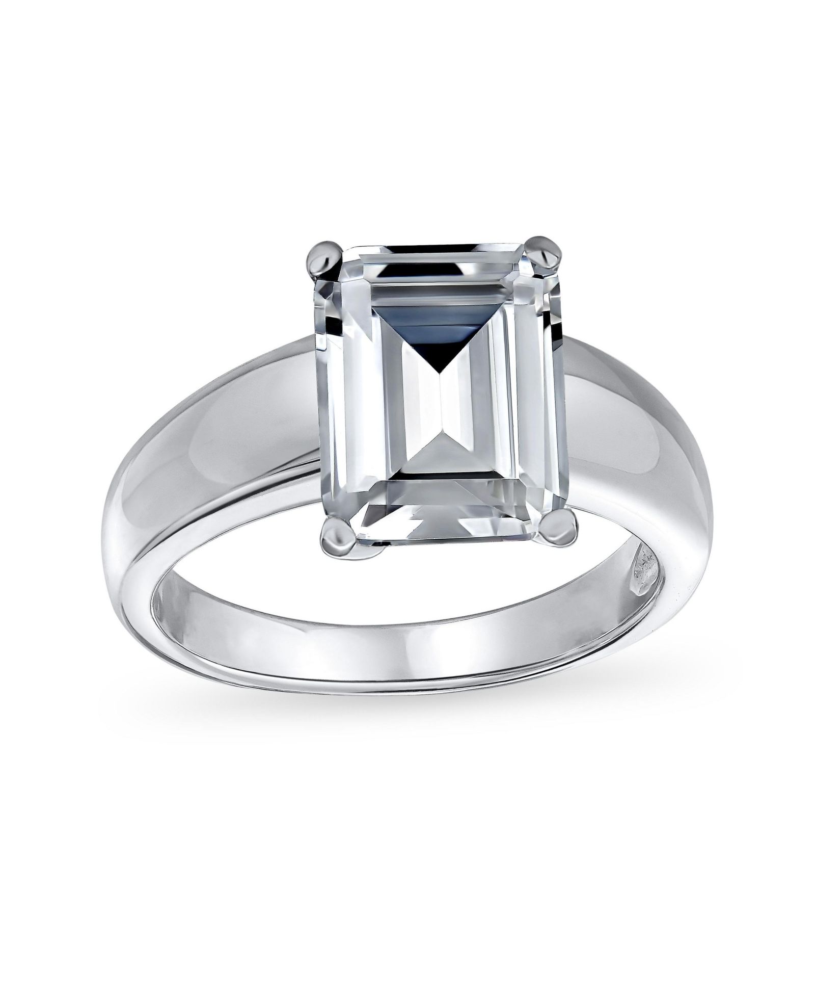 Bling Jewelry Classic 3CT CZ Solitaire Rectangle Emerald Cut Engagement Ring .925 Sterling Silver Wide Band