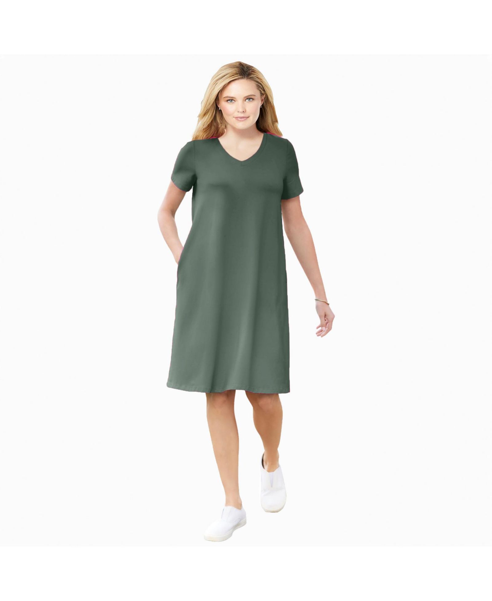 Woman Within Plus Size Within Perfect Short-Sleeve V-Neck Tee Dress
