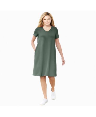 Woman Within Plus Size Within Perfect Short-Sleeve V-Neck Tee Dress
