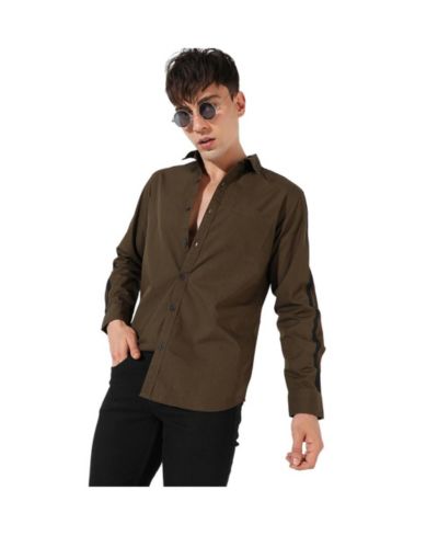 Campus Sutra Men's Olive Green Side Striped Shirt