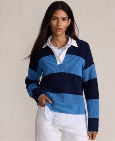 Lands' End Women's Drifter Rugby with Woven Collar Sweater