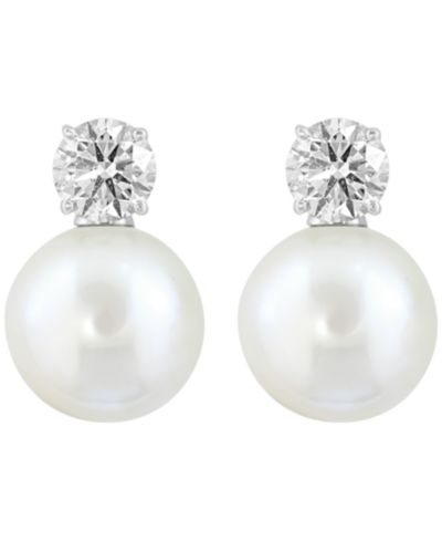 Серьги-гвоздики EFFY Collection с культивированным речным жемчугом (10mm) и выращенными в лаборатории бриллиантами (1 ct. t.w.) из стерлингового серебра