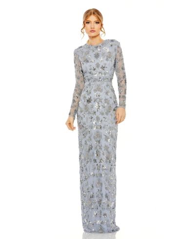 Женское вечернее платье Mac Duggal High Neck Long Sleeve Embellished Column