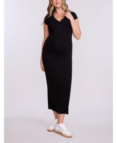 Motherhood Maternity Женское платье макси с коротким рукавом Henley Bodycon