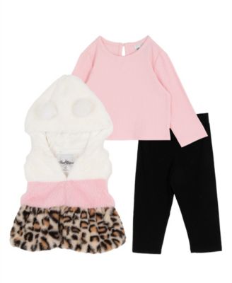 Rare Editions Baby Girls' Hooded Vest, Long-Sleeve Top and Leggings, 3-Piece Set