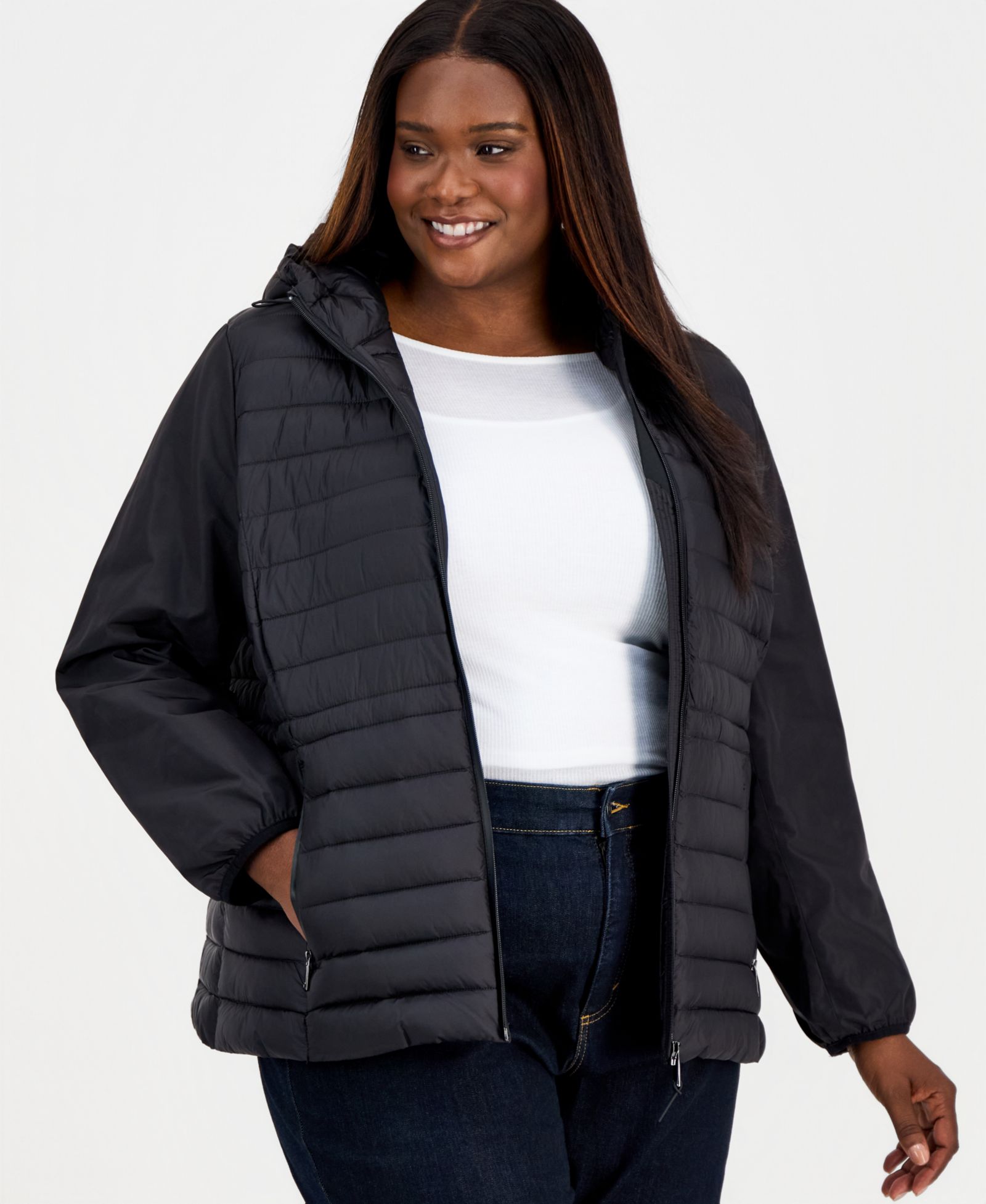 Calvin Klein Plus Size Mixed-Media Packable Coat
