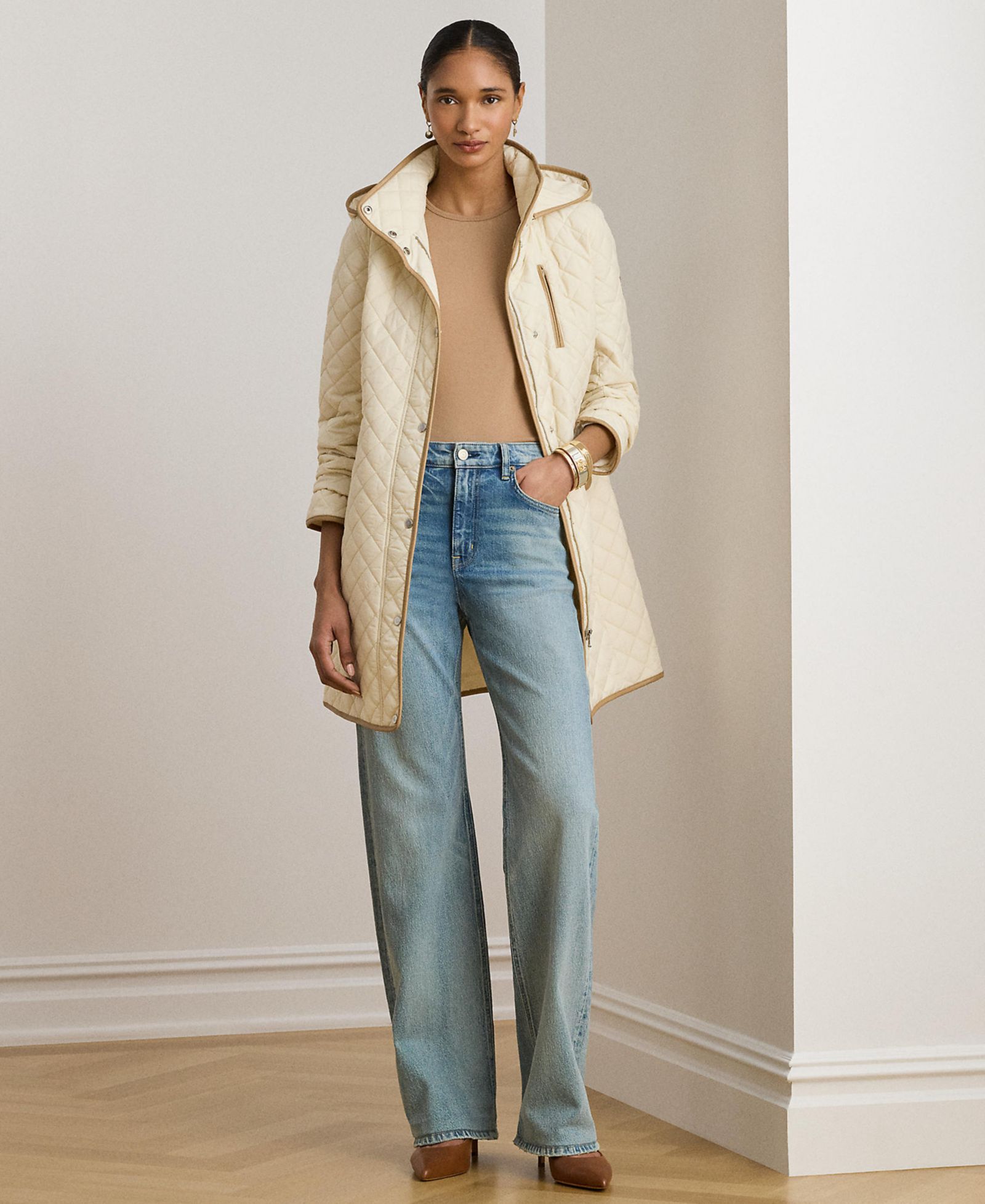 Lauren Ralph Lauren Женский утепленный пальто с капюшоном и отделкой из faux-suede