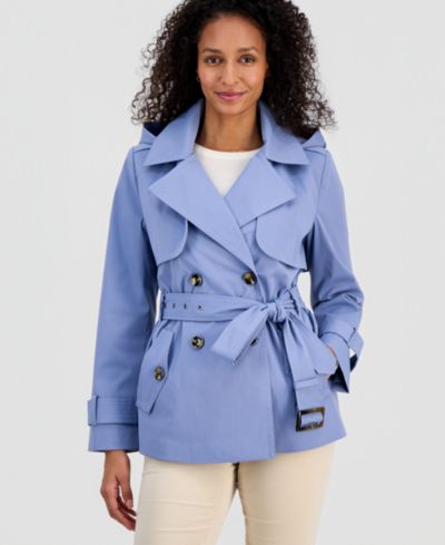 London Fog Women's Short Double-Breasted Belted Trench Coat